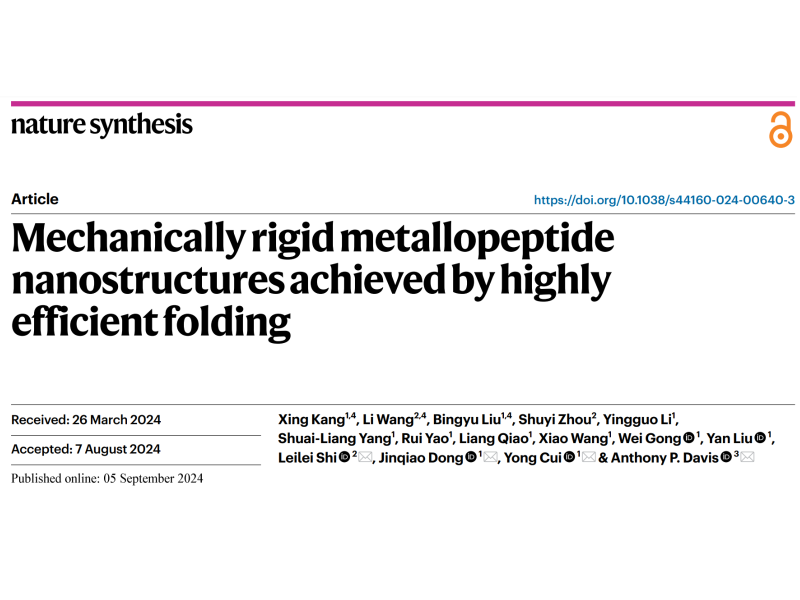 上海交大董金桥/崔勇团队《自然·合成》发文: 金属-多肽组装与折叠调控